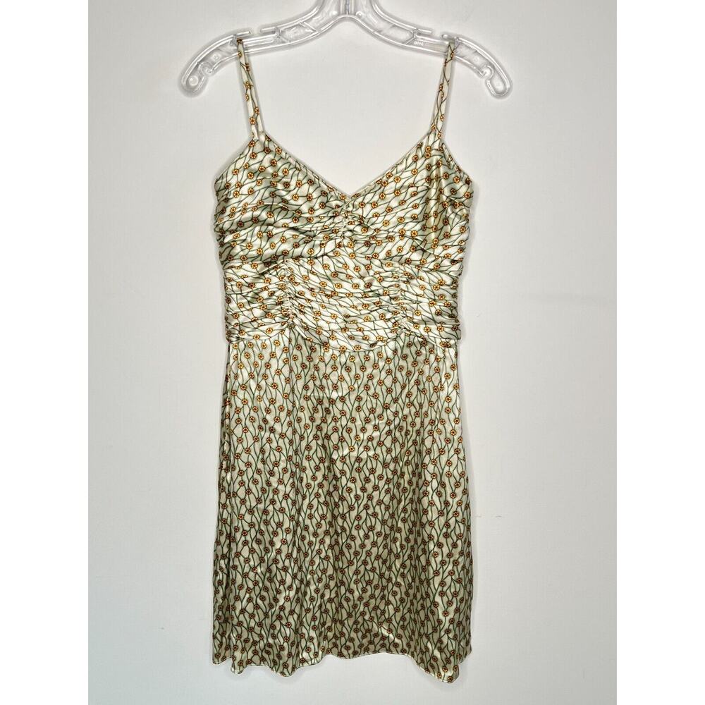 VTG Y2K TOCCA Silk Dress Womens Sz 4 Floral Sleeveless Ruched Fit & Flare Mini